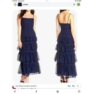 NWT J. Crew Dress Navy Dotted Swiss Maxi Sz 16 Tiered Spaghetti Straps ($148)